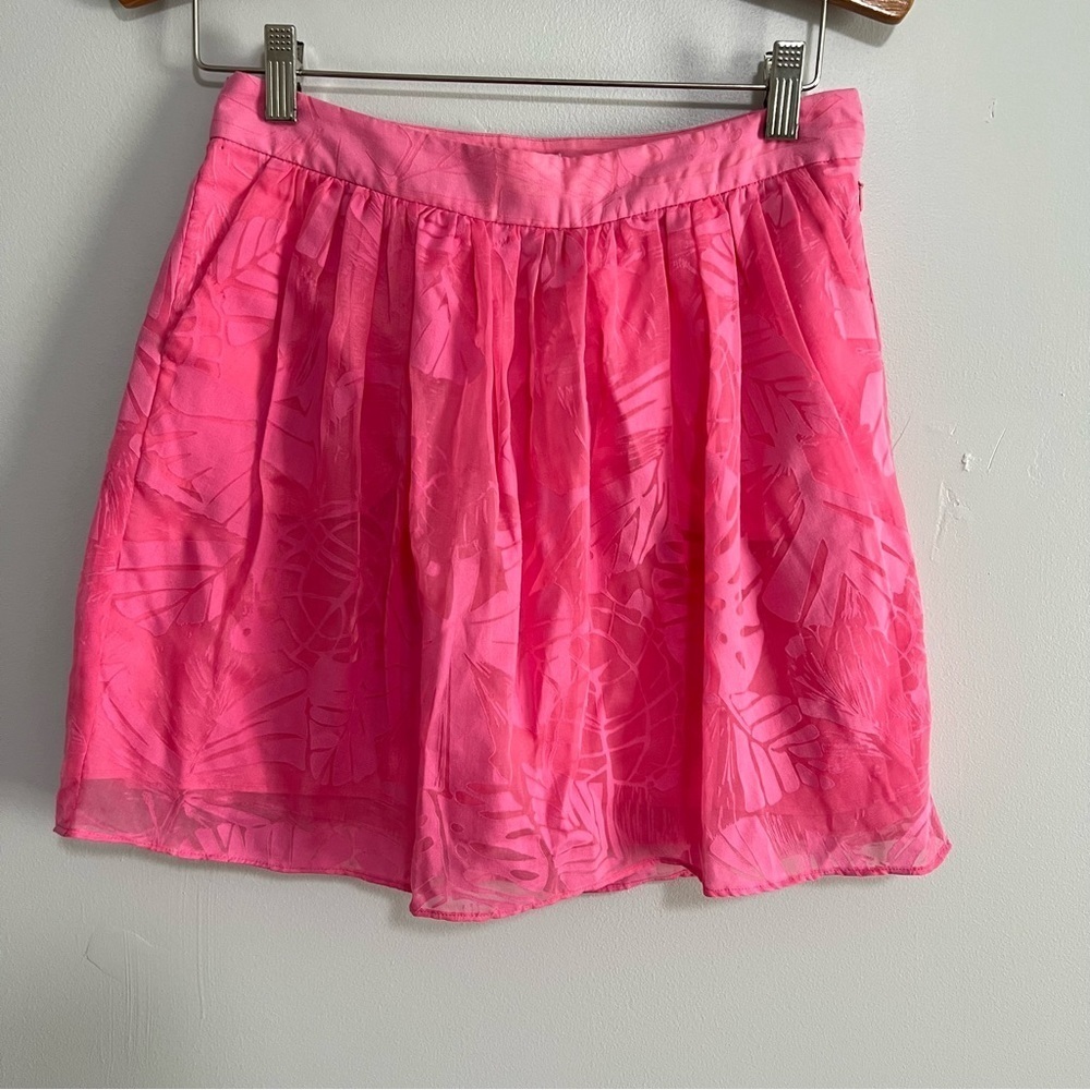 Lilly Pulitzer Hotty Pink Tropical Floral Burnout Whitley A-Line Skirt Size 2